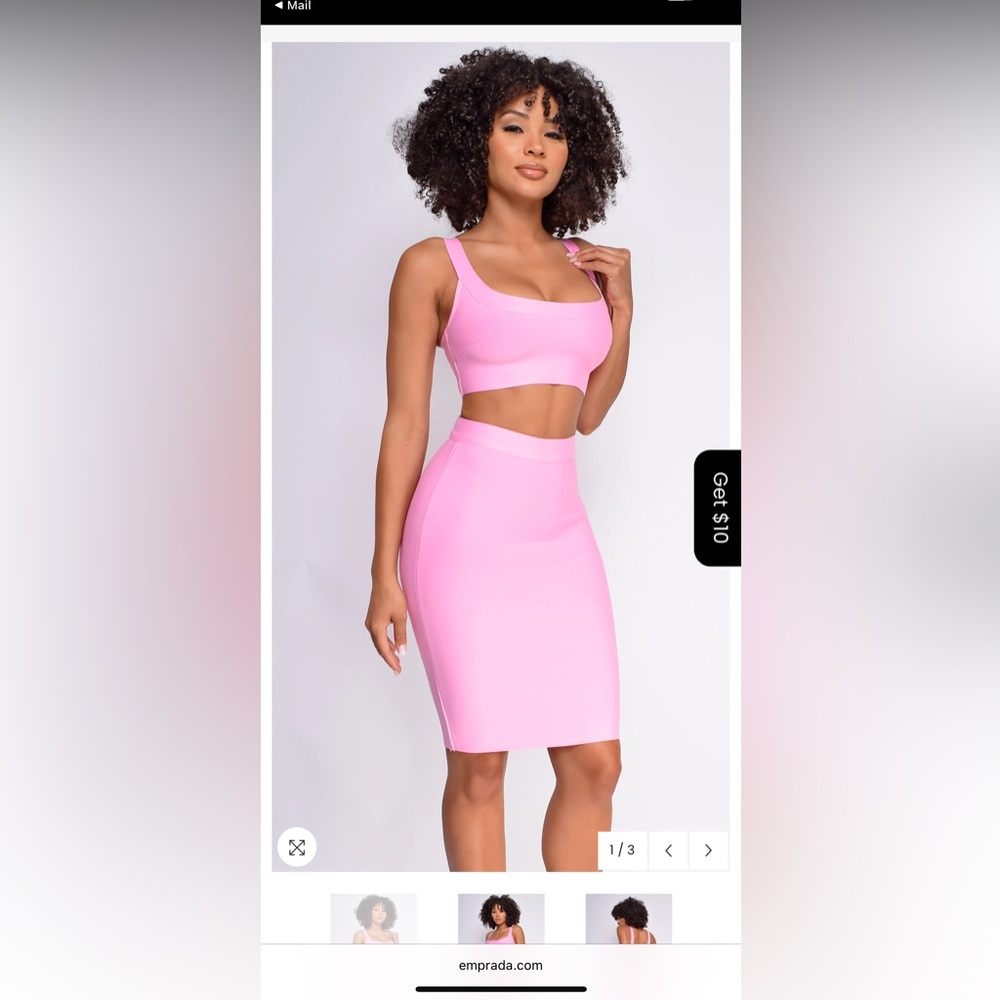 Emprada Milly Pink Bandage Top And Skirt Set